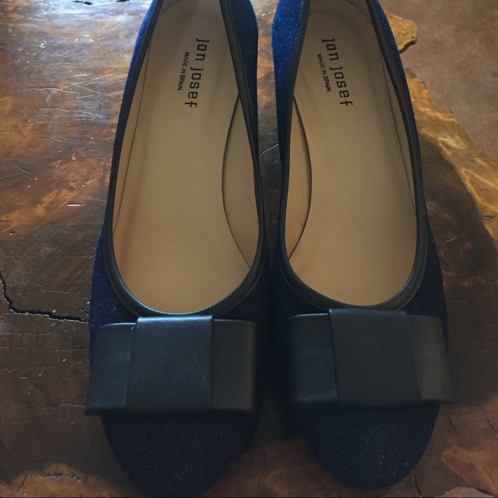 Denim jon Josef heels with a leather bow